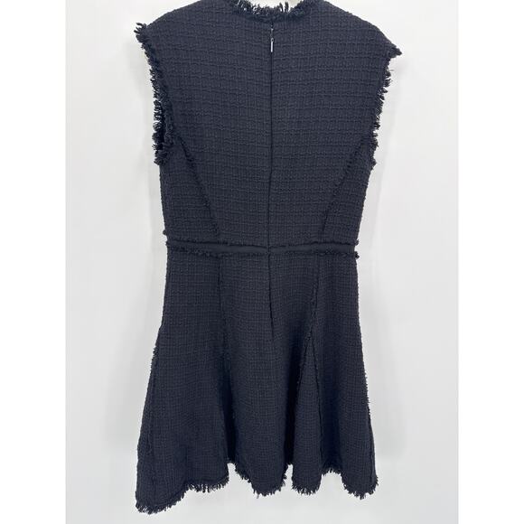 Rebecca Taylor Black Tweed V-Neck Fringe Fit And Flare Dress Size 8 EUC - Picture 3 of 8